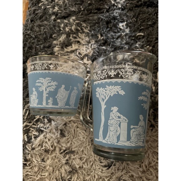 Wedgewood Other - Jeannette Glass Hellenic Pitcher and bowl Gold Wedgewood Style Vintage Glassware